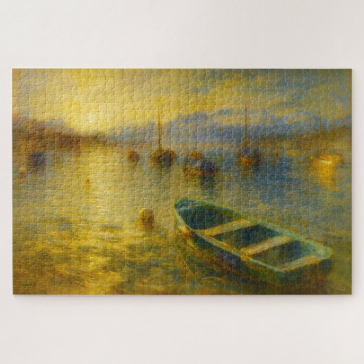 Lake Lucerne Switzerland Golden Boats Art Puzzle ジグソーパズル (横)