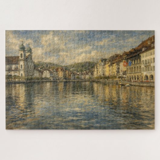 Lake Lucerne Switzerland Jesuit Church Art Puzzle ジグソーパズル (横)