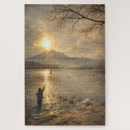 Lake Lucerne Switzerland Seagulls Fine Art Puzzle ジグソーパズル