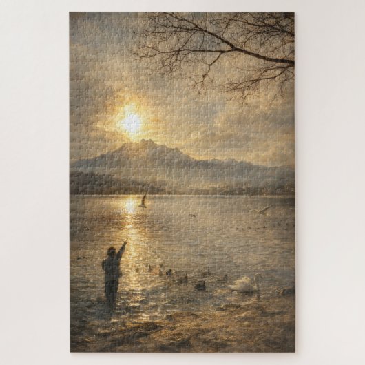 Lake Lucerne Switzerland Seagulls Fine Art Puzzle ジグソーパズル (縦)