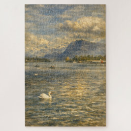 Lake Lucerne Switzerland Swan & Alps Art Puzzle ジグソーパズル