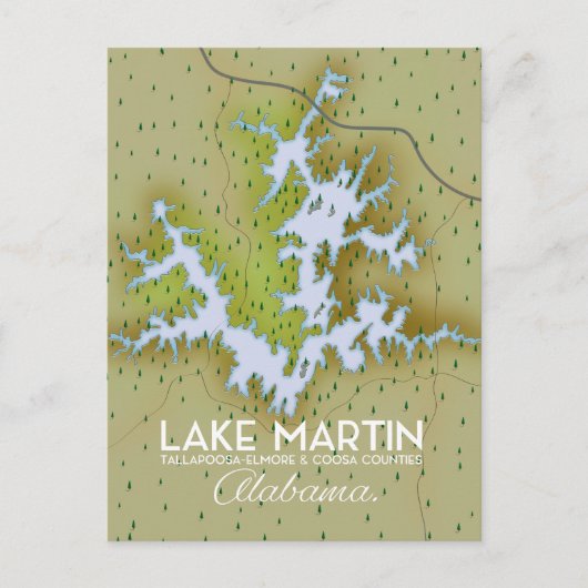 Lake Martin Alabama旅行のポスター地図。ポストカード インビテーションポストカード (正面)