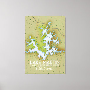 Lake Martin Alabama旅行ポスター地図。 キャンバスプリント