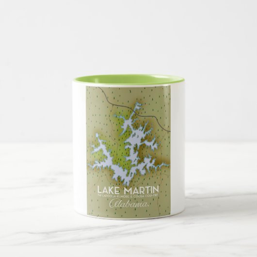 Lake Martin Alabama旅行ポスター地図。 ツートーンマグカップ (中央)