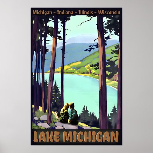 LAKE Michigan Retro Roger Broders Travel Poster ポスター (正面)