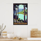 LAKE Michigan Retro Roger Broders Travel Poster ポスター (キッチン)