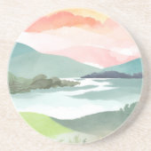 Lake Morning Sunrise | Watercolor Nature コースター (正面)