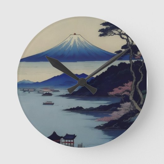 Lake, Pine and Mountain - Japan ラウンド壁時計 (正面)