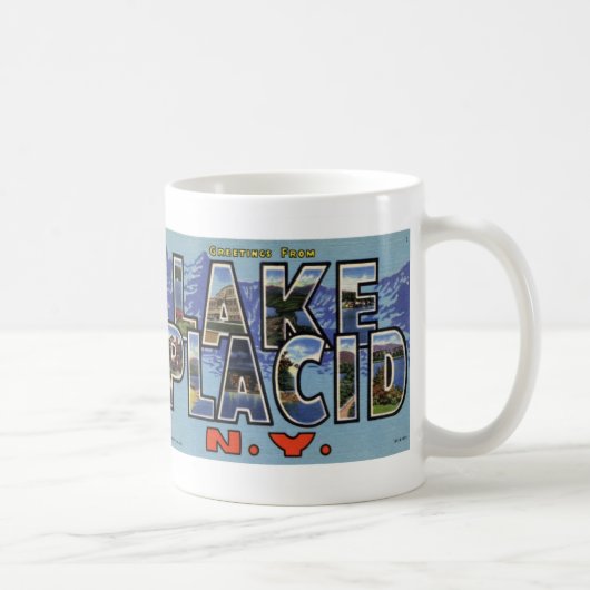 Lake Placidのヴィンテージの郵便はがきのマグからの挨拶 コーヒーマグカップ (右)