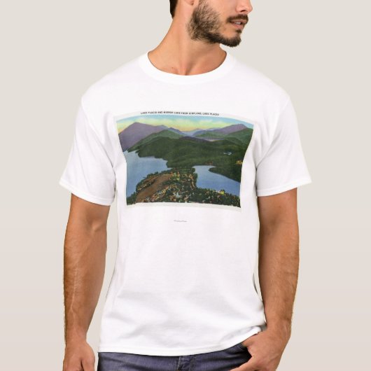 Lake Placid及びmirror湖両方の空中写真 Tシャツ (正面)