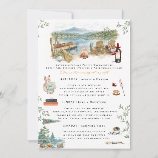 Lake Placid Bachelorette Weekend Itinerary 招待状 (正面)