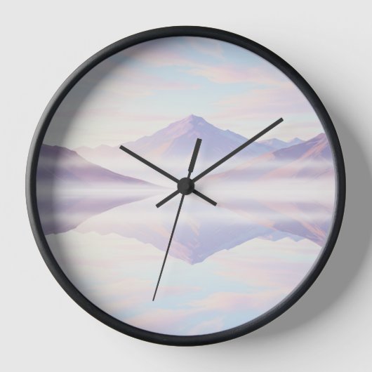 Lake Reflection Wall Clock – Serene Nature Design 壁時計 (正面)
