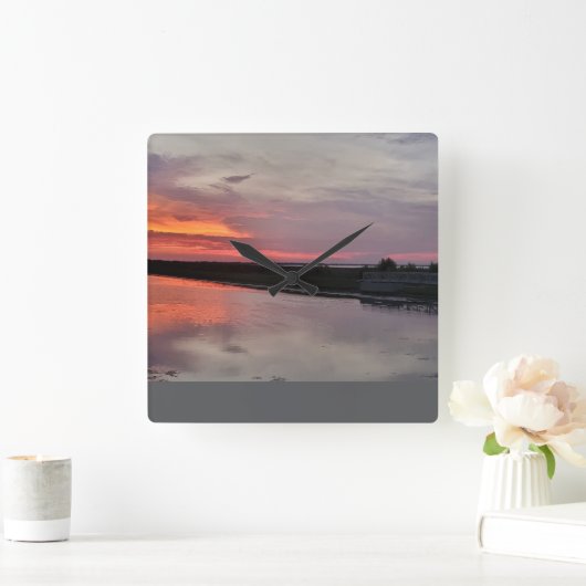 LAKE SUNDOWN GLOW スクエア壁時計 (ホーム)