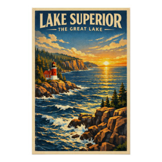  Lake Superior, USA, in a classic retro ポスター