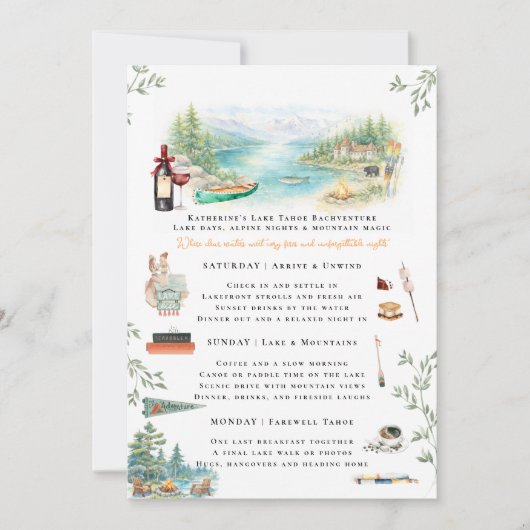Lake Tahoe Bachelorette Weekend Itinerary  招待状 (正面)