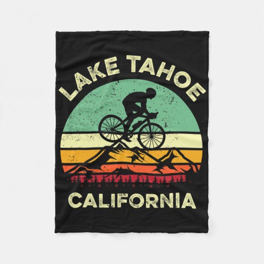 Lake Tahoe California Mountain Biking Retro Mounta フリースブランケット (正面)
