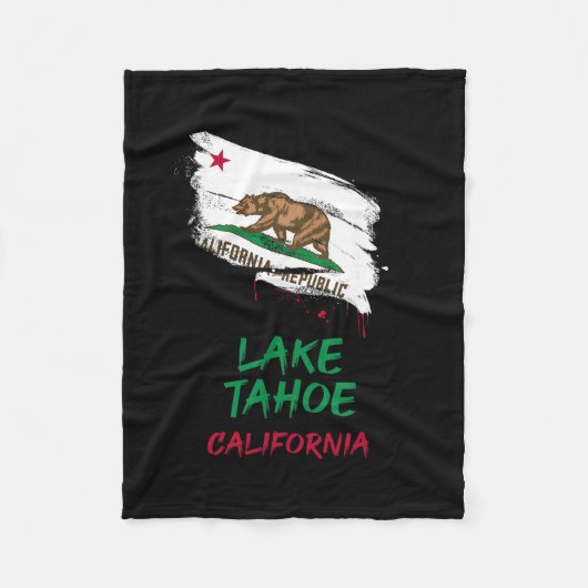 Lake Tahoe California Paint Splatter Flag Vacation フリースブランケット (正面)