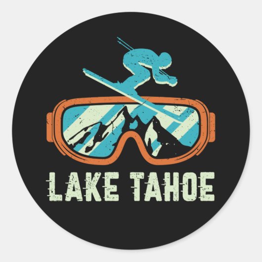 Lake Tahoe California Retro Skiing Snowboarding ラウンドシール (正面)