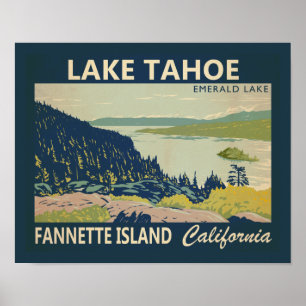 Lake Tahoe Fannette Island California Vintage ポスター