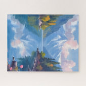 Lake Tahoe Mountains Watercolor Nature Painting ジグソーパズル (横)