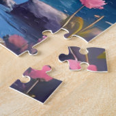 Lake Tahoe Mountains Watercolor Nature Painting ジグソーパズル (側面)