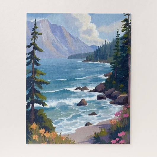 Lake Tahoe Tide Watercolor Travel Painting  ジグソーパズル (縦)