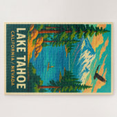 Lake Tahoe Vintage Travel (Green) Poster ジグソーパズル (横)