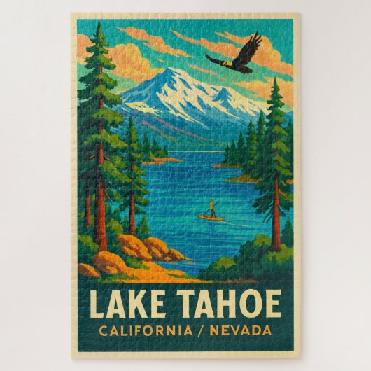 Lake Tahoe Vintage Travel (Green) Poster ジグソーパズル (縦)