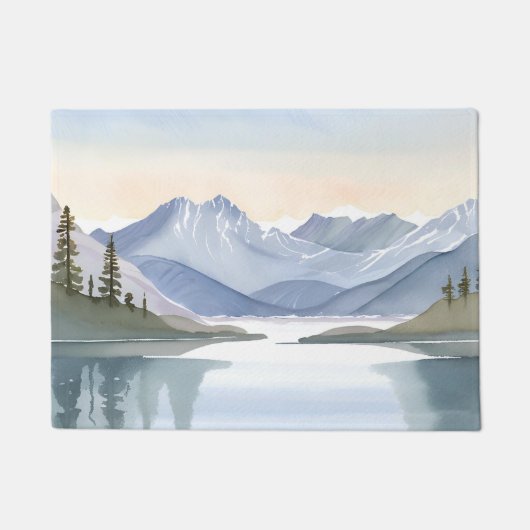 Lake Tahoe | Watercolor Mountain Landscape ドアマット (正面)