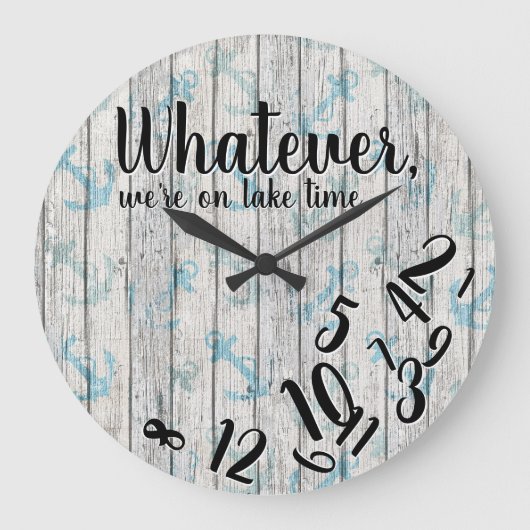 Lake Time Rustic Wood Funny Retirement Lake Home ラージ壁時計 (正面)