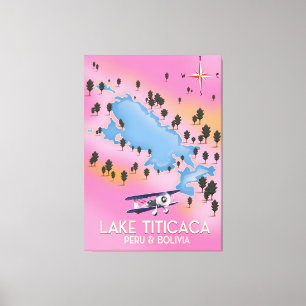 Lake Titicaca,ペルー,ボリビア湖地図と旅行アート キャンバスプリント