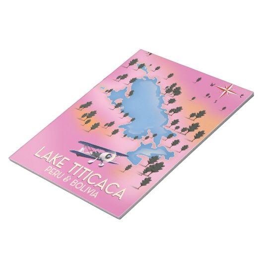 Lake Titicaca，ペルー，ボリビア湖地図と旅行アート ノートパッド (アングル)