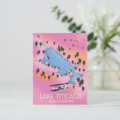 Lake Titicaca,ペルー,ボリビア湖地図と旅行アート ポストカード (スタンド正面)