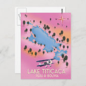 Lake Titicaca,ペルー,ボリビア湖地図と旅行アート ポストカード (正面/裏面)