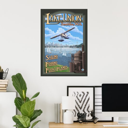 Lake Union Float Plane - Seattle, WA Travel Poster ポスター (ホームオフィス)