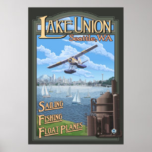 Lake Union Float Plane - Seattle, WA Travel Poster ポスター