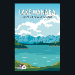 Lake Wanaka Otago New Zealand Travel Art Vintage  ポスター<br><div class="desc">Lake Wanaka vector art design. Lake Wānaka is New Zealand's fourth-largest lake and the seat of the town of Wānaka in the Otago region.</div>