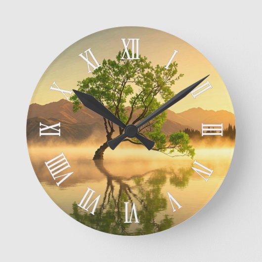 Lake Wanaka Tree New Zealand Travel ラウンド壁時計 (正面)