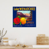 Lake Wenatchee Apple Label (青) – カシミヤ,ワシントン ポスター (キッチン)