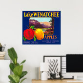 Lake Wenatchee Apple Label (青) – カシミヤ,ワシントン ポスター (ホームオフィス)