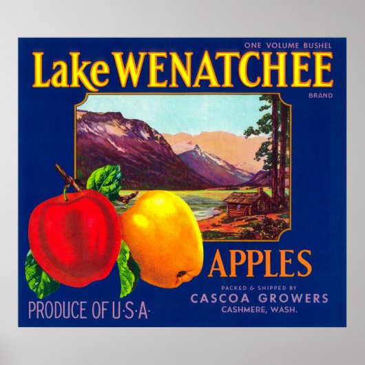 Lake Wenatchee Apple Label (青) – カシミヤ,ワシントン ポスター (正面)