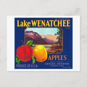 Lake Wenatchee Apple Label (青) – カシミヤ,ワシントン ポストカード