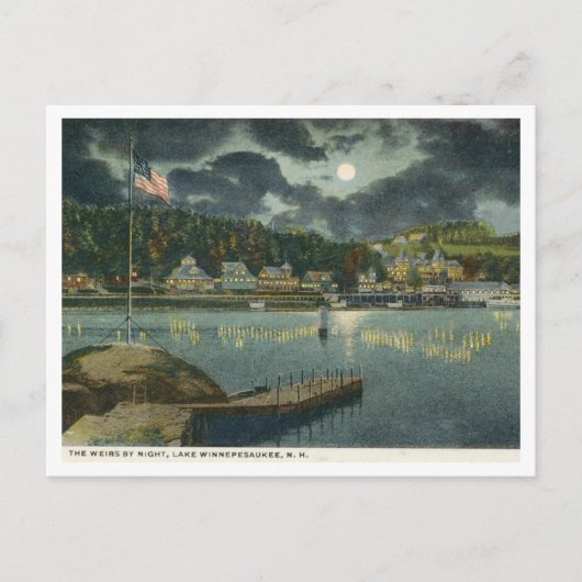 Lake Winnipesaukee, NH The Weirs at Night 1910s ポストカード (正面)