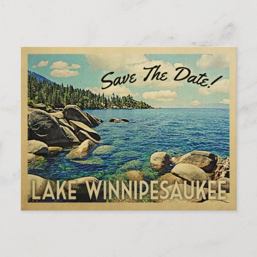 Lake Winnipesaukee Save The Dateヴィンテージポストカード 案内ポストカード (正面)
