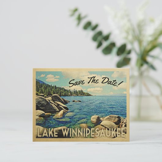 Lake Winnipesaukee Save The Dateヴィンテージポストカード 案内ポストカード (スタンド正面)