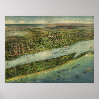 Lake Worth Palm Beach FL Birds Eye Panoramic Map ポスター