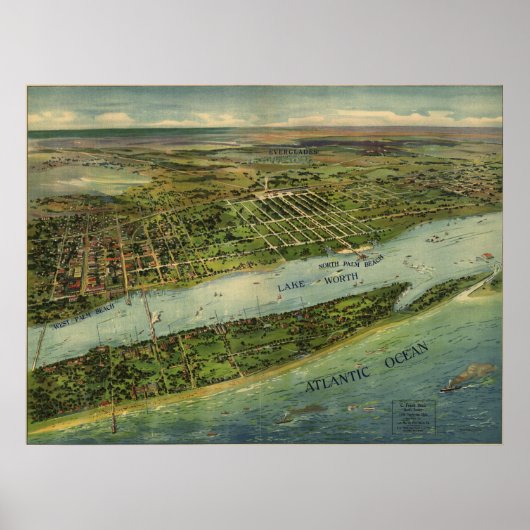 Lake Worth Palm Beach FL Birds Eye Panoramic Map ポスター (正面)