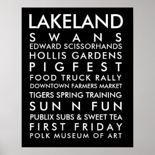 Lakelandの歴史16x20白い文字 ポスター