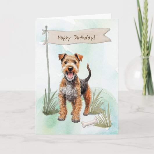 Lakeland Terrier Dog Outdoors Under Birthday Sign カード (正面)