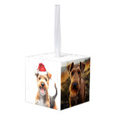 Lakeland Terrier Dog Two Photo Christmas Holiday キューブオーナメント (裏面アングル)